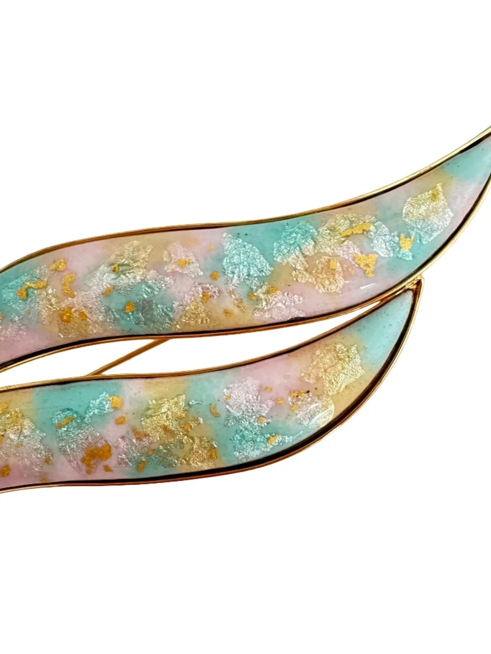 Vintage Japanese Cloisonne Brooch Pendant Pastel Enamel Abstract Gold Tone Pin